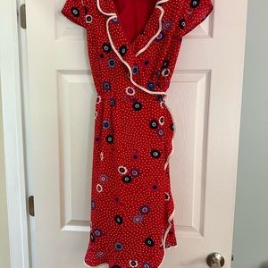 Modcloth L vintage-style red polka dot & flower wrap dress
